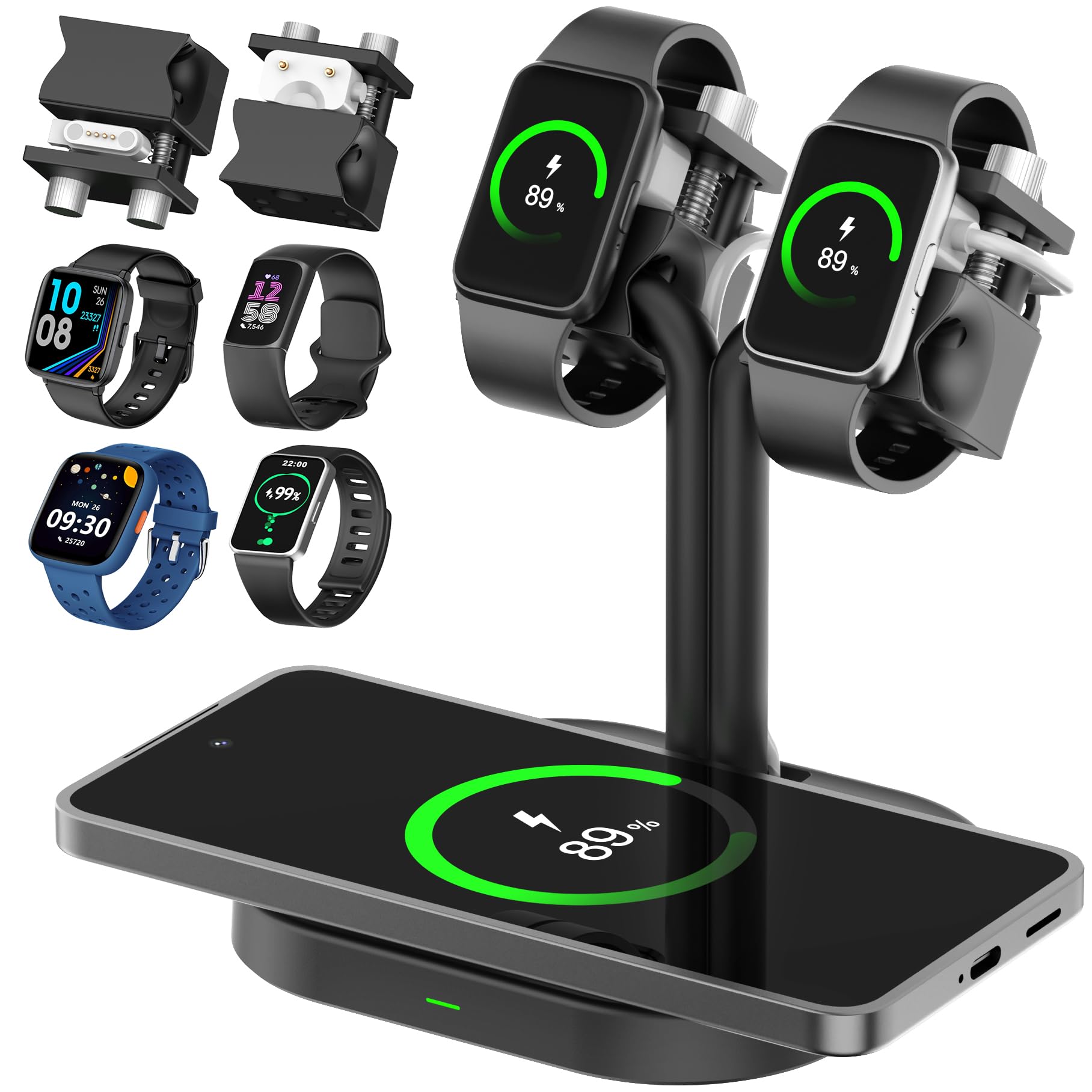 Station de chargement sans fil universelle 3 en 1 réglable pour montre connectée - Pour Samsung / AGPTEK / Fitbit / Xiaomi / FITVII / RUIMEN/Amazfit / Fitpolo - Base de montre (33SW-B)