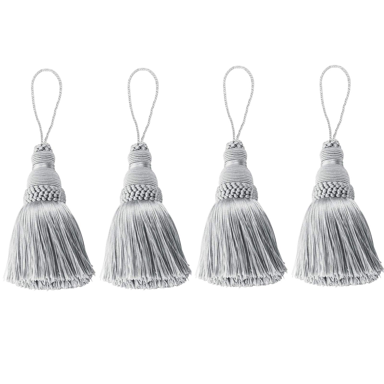 Fenghuangwu Colorful Tassel Key Tassel DIY Accessories for Curtain and Home Decoration 4 Packs (Silver)
