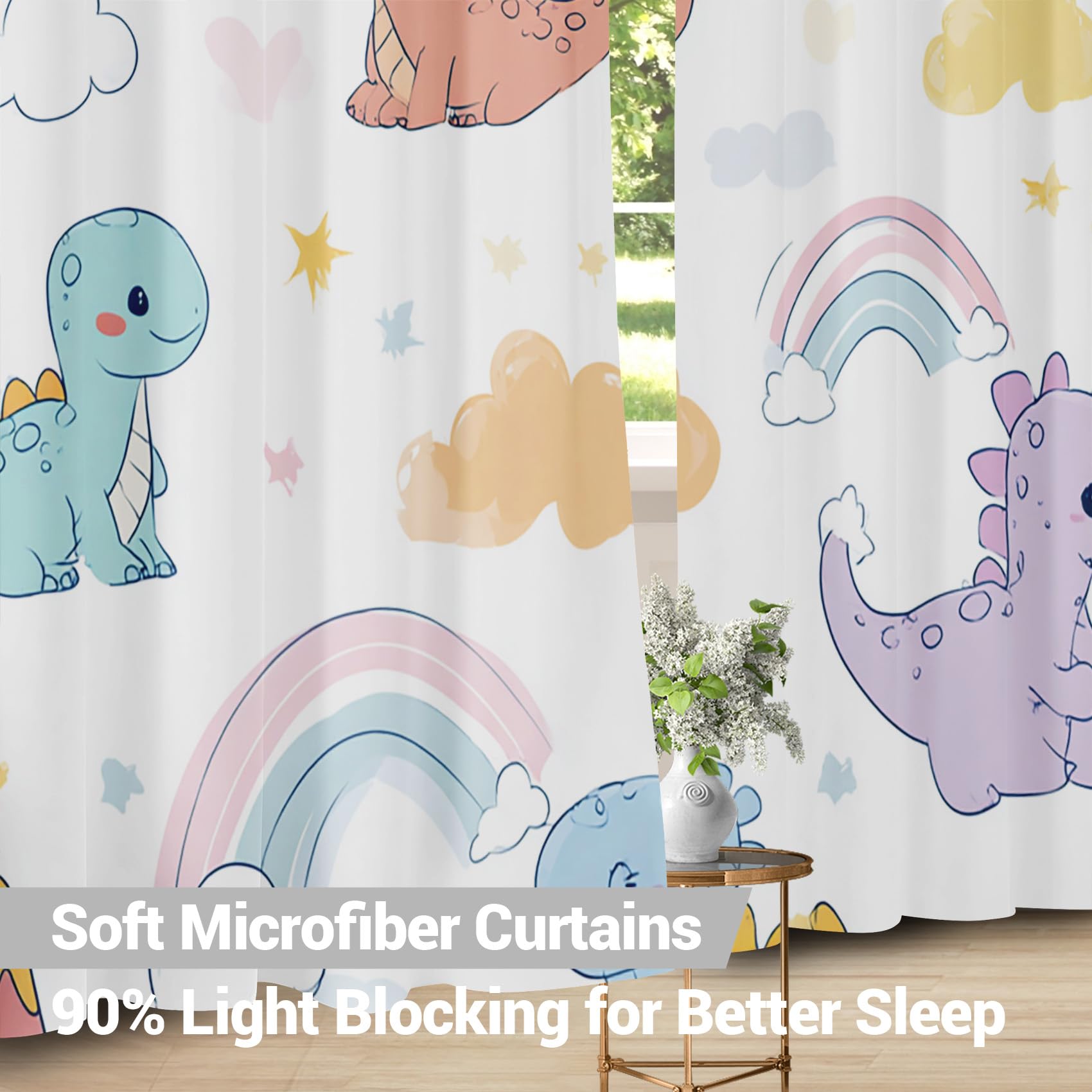Générique Rideau Occultant Enfants Dinosaures Thermique Isolant Anti Froid Rideaux Bébé Animaux Dinos Mignon à Oeillets pour Chambre Salon Décoration 140L x 160H cm 2 Panneaux