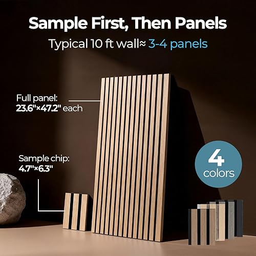 Miniatura 2 de AKUMAX Paneles de pared de madera, 2 paneles acústicos de listones insonorizados de madera para pared y techo, paneles de pared 3D de alta densidad