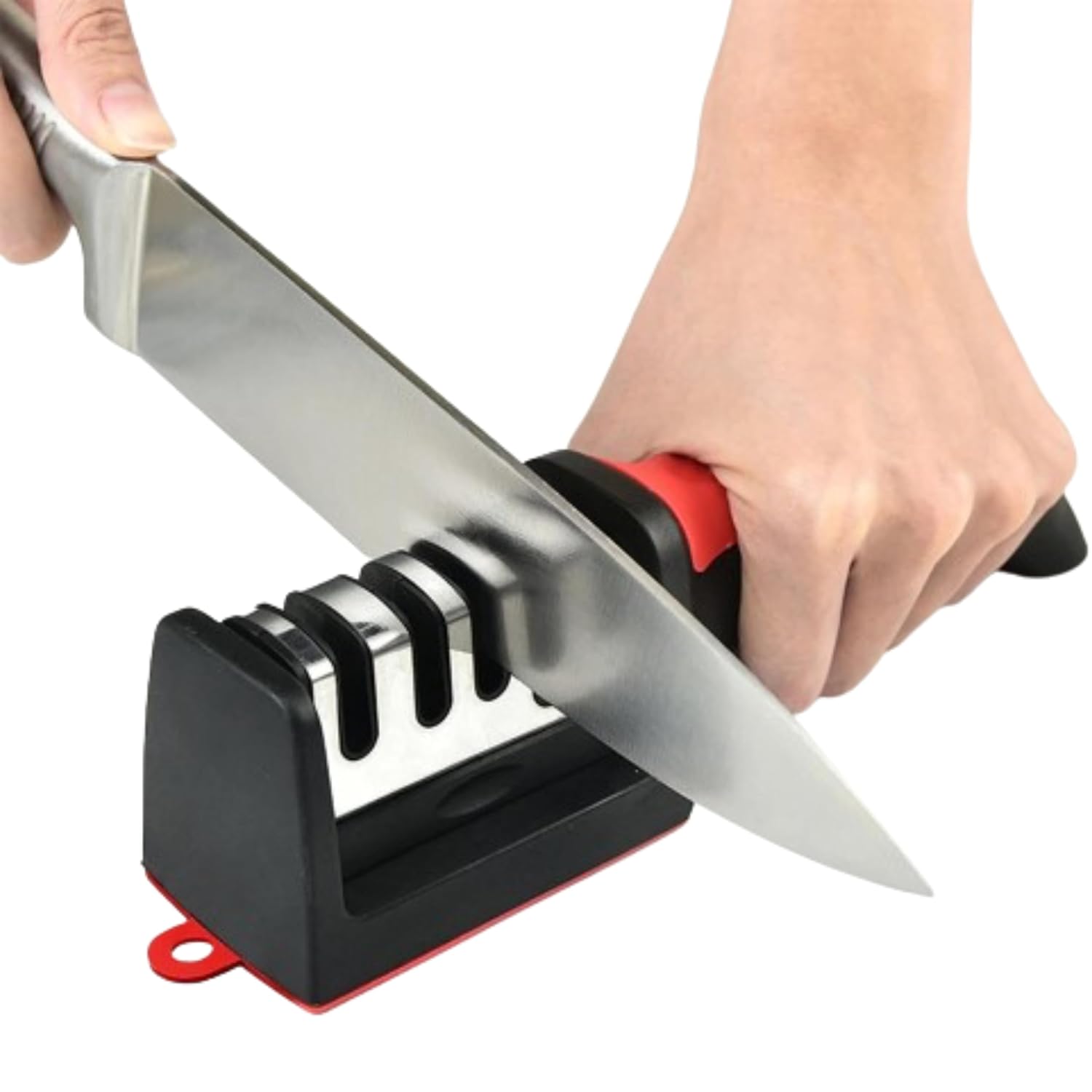 4-Stage Knife Scissor Sharpener - Universal Kitchen Knife Scissor All Kind Of Sharpening Tool Medium Red Black