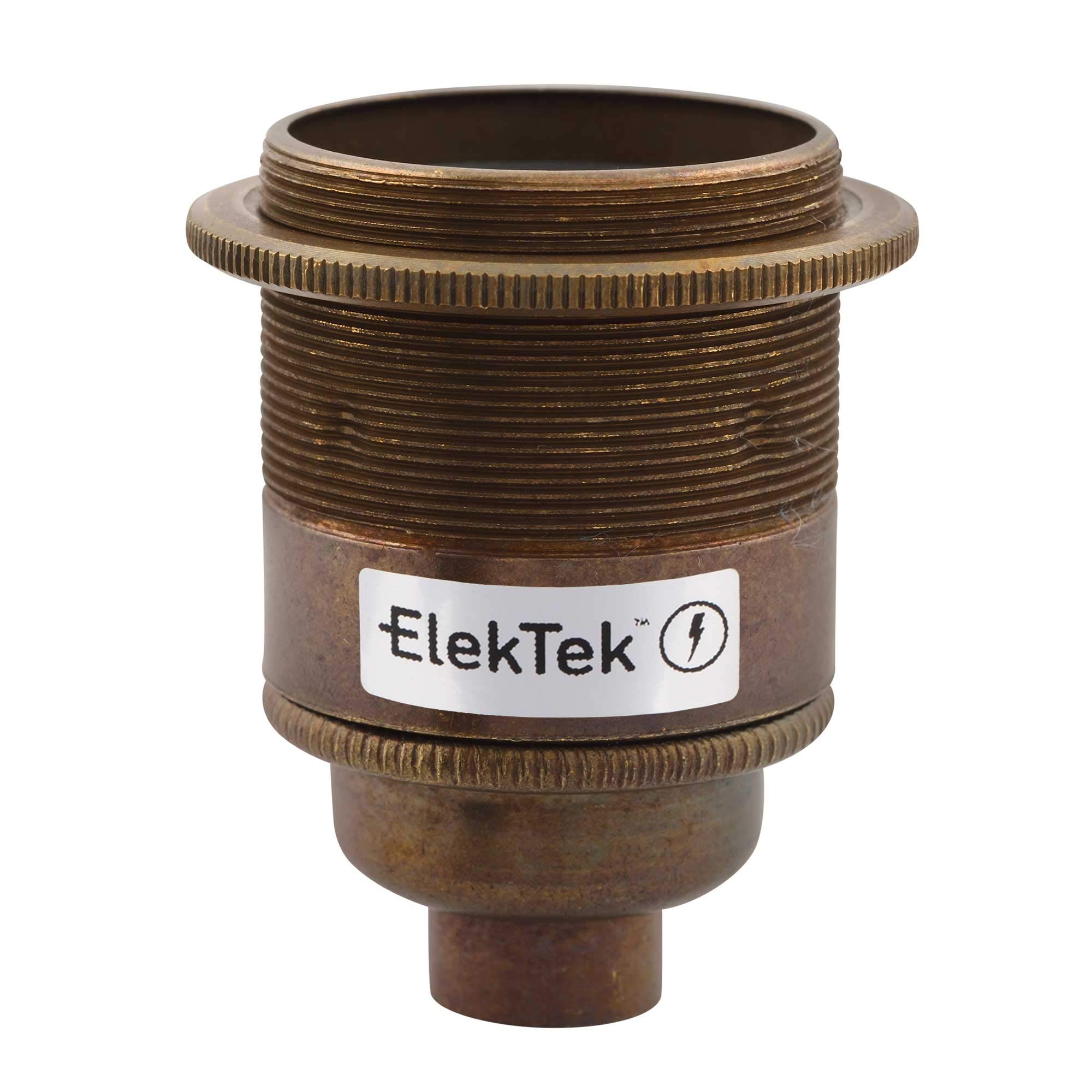 ElekTek ES E27 Lamp Bulb Holder With Shade Ring 1/2 Inch Entry Antique Brass Ideal for Vintage Filament Bulbs
