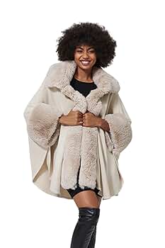 Cape Coats For Women Sweaters Poncho Cape Faux Fur Shawl Wrap