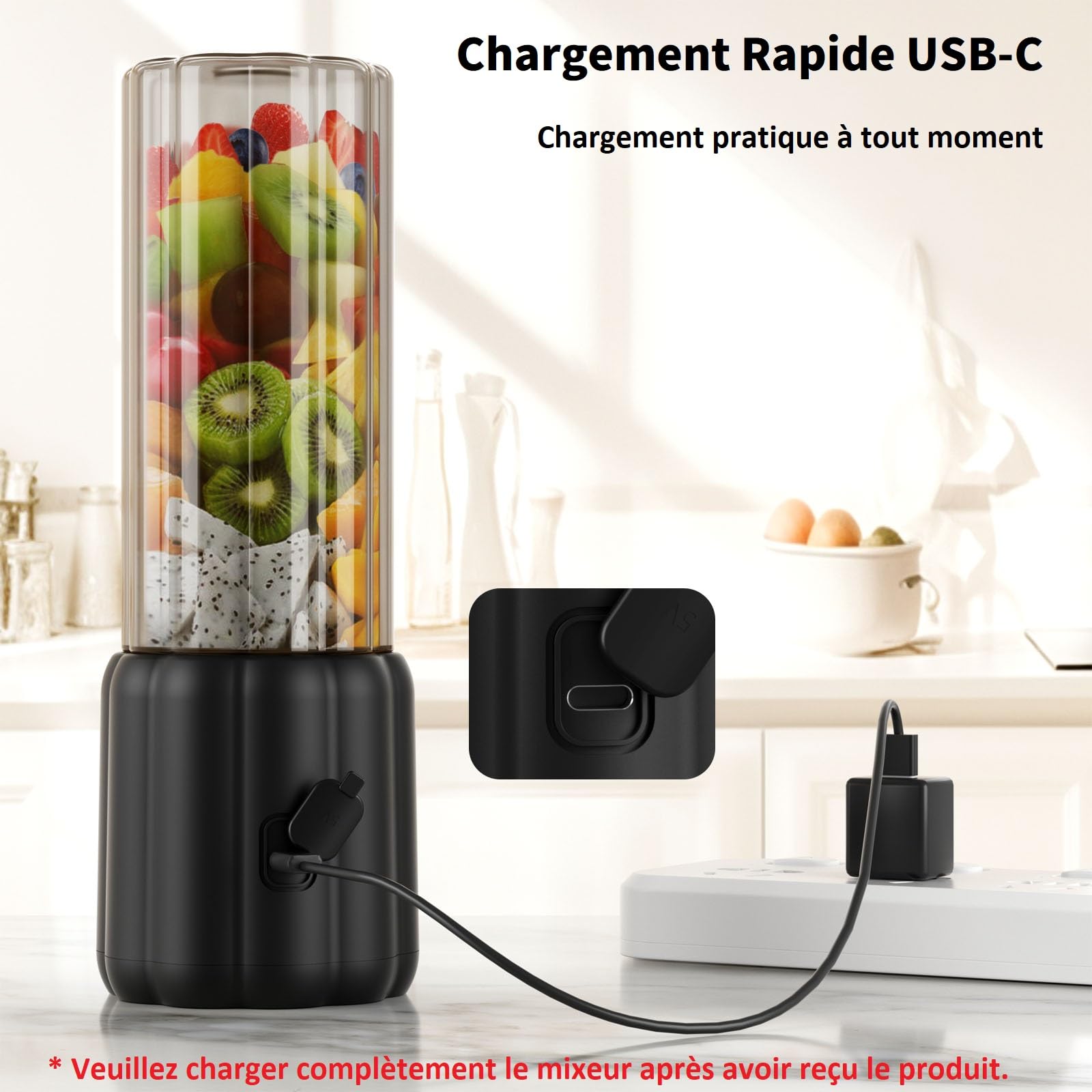 COKUNST Mixeur Portable pour Shakes et Smoothies, 22000 TR/min Puissant Mixeur Smoothie avec 6 Lames, 500 ml Mini Blender avec Couvercle de Voyage pour Cuisine, Salle de Sport, Bureau