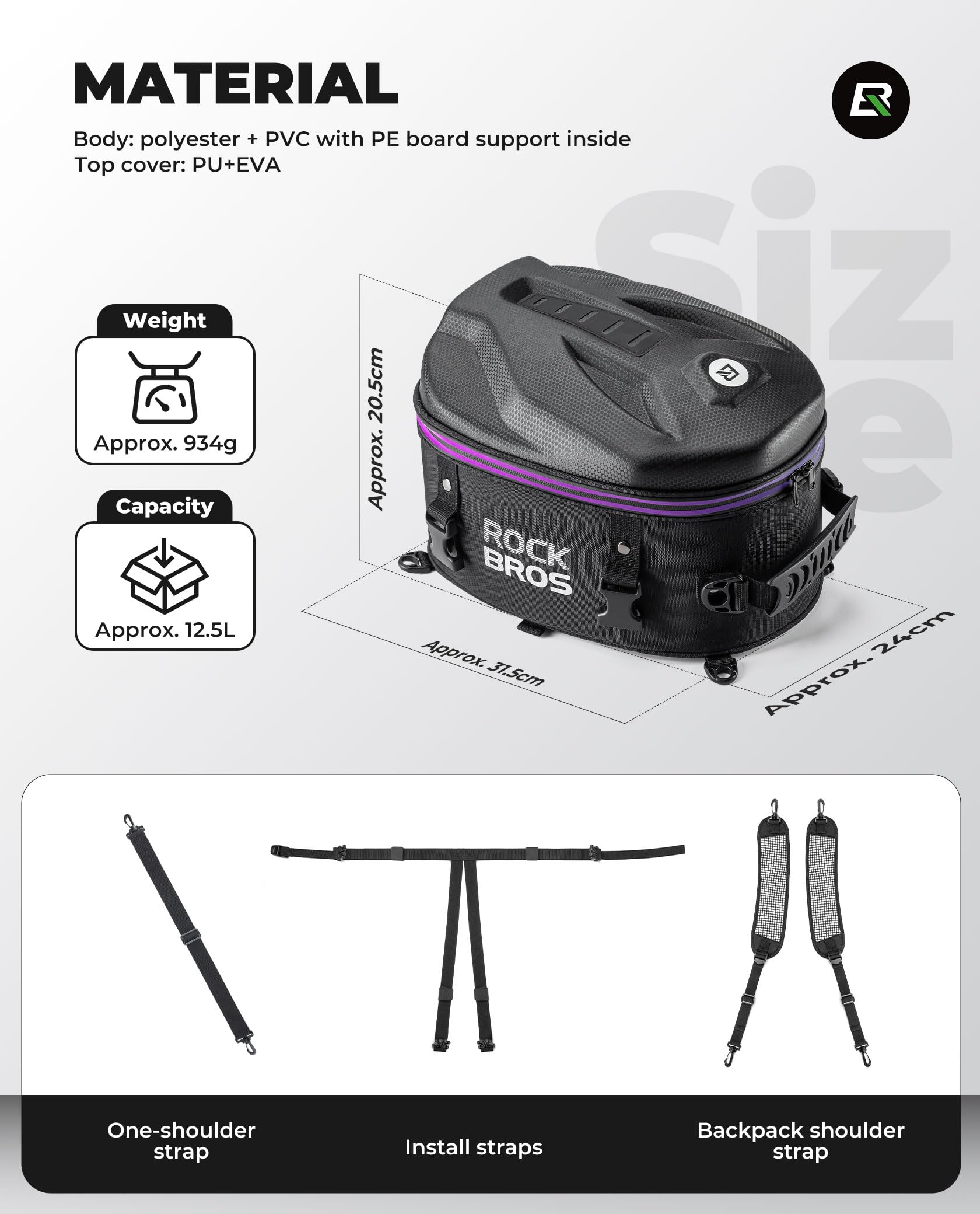 ROCKBROS Bolsa Asiento Moto Rígida, Bolsa de Equipaje con Funda Impermeable Mochila para Moto, 12,5L Portacasco Bolsa de Casco para Motocicleta