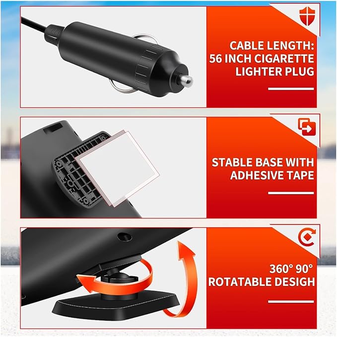 Calefactor Eléctrico Portátil 12V 150W con Ventilador y Rotación 360° miniatura 7