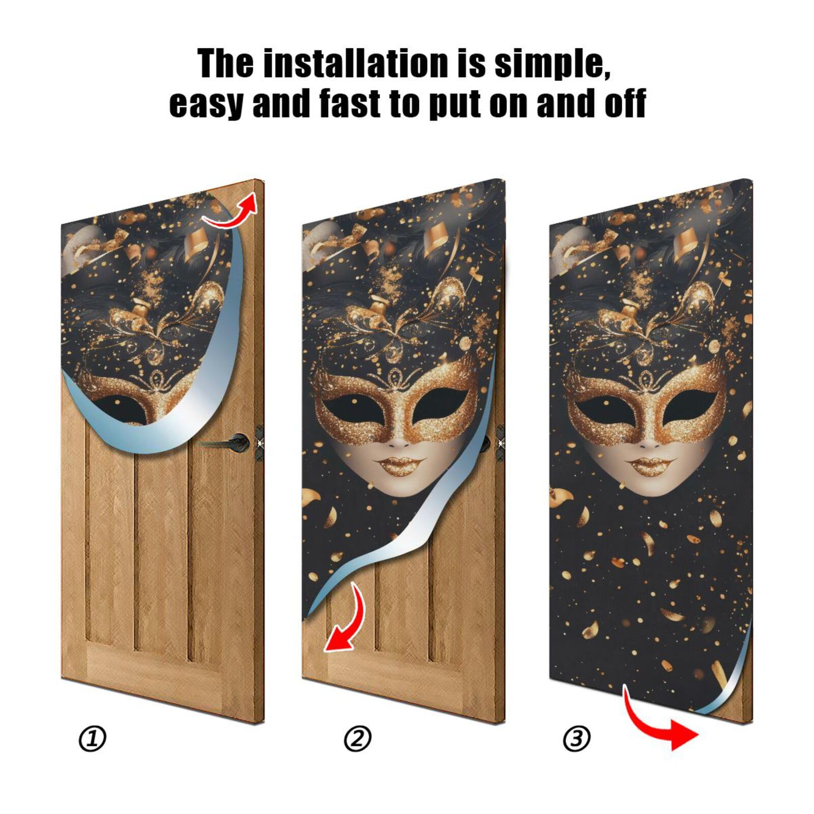 FLildon Mardi Gras Gold Mask Door Cover Decoration, Party Accessory Porch Decor for Festive Ornament Room Door Covers 32 x 79 Inch