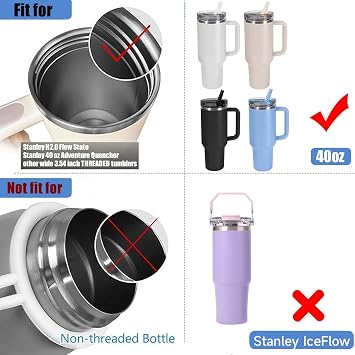 2 Pack Detachable Flip Straw Lid Replacement for 40oz Stanley Quencher and ProTour,Leak Proof Lid,No Spill Tumbler Lids Reusable Replacement for 40 oz Stanley Cup Accessories (Cream white)