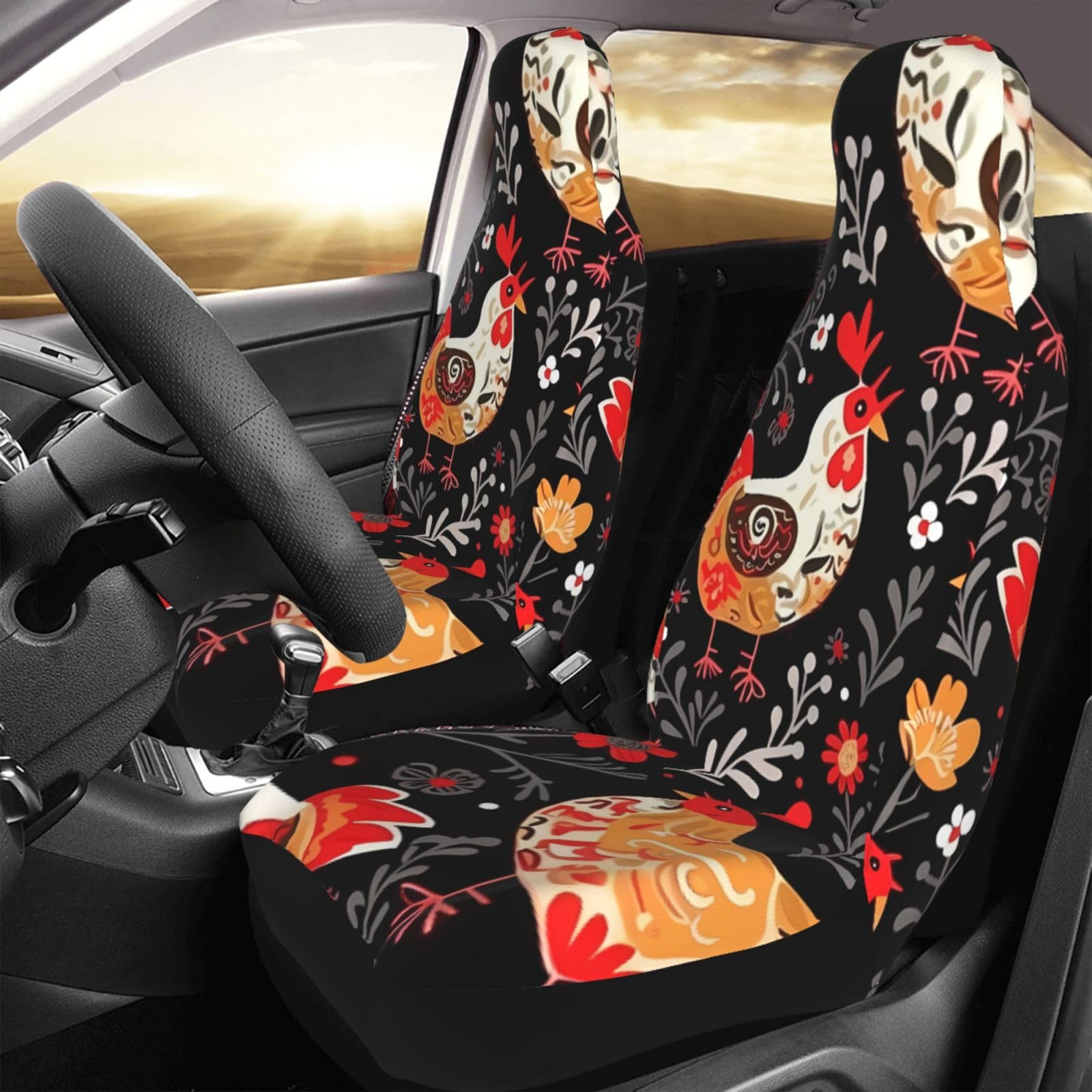 Protection de siège automobile de luxe avec motif coq et poules - 8