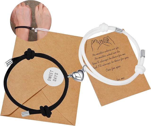 EXGOX Matching Magnetic Bracelets 2PCS Magnetic Couple Bracelets Love Heart Relationship Adjustable Rope Bracelets Gift for Women Men Girlfriend Boyfriend Best Friends Birthday Valentines Day Gifts