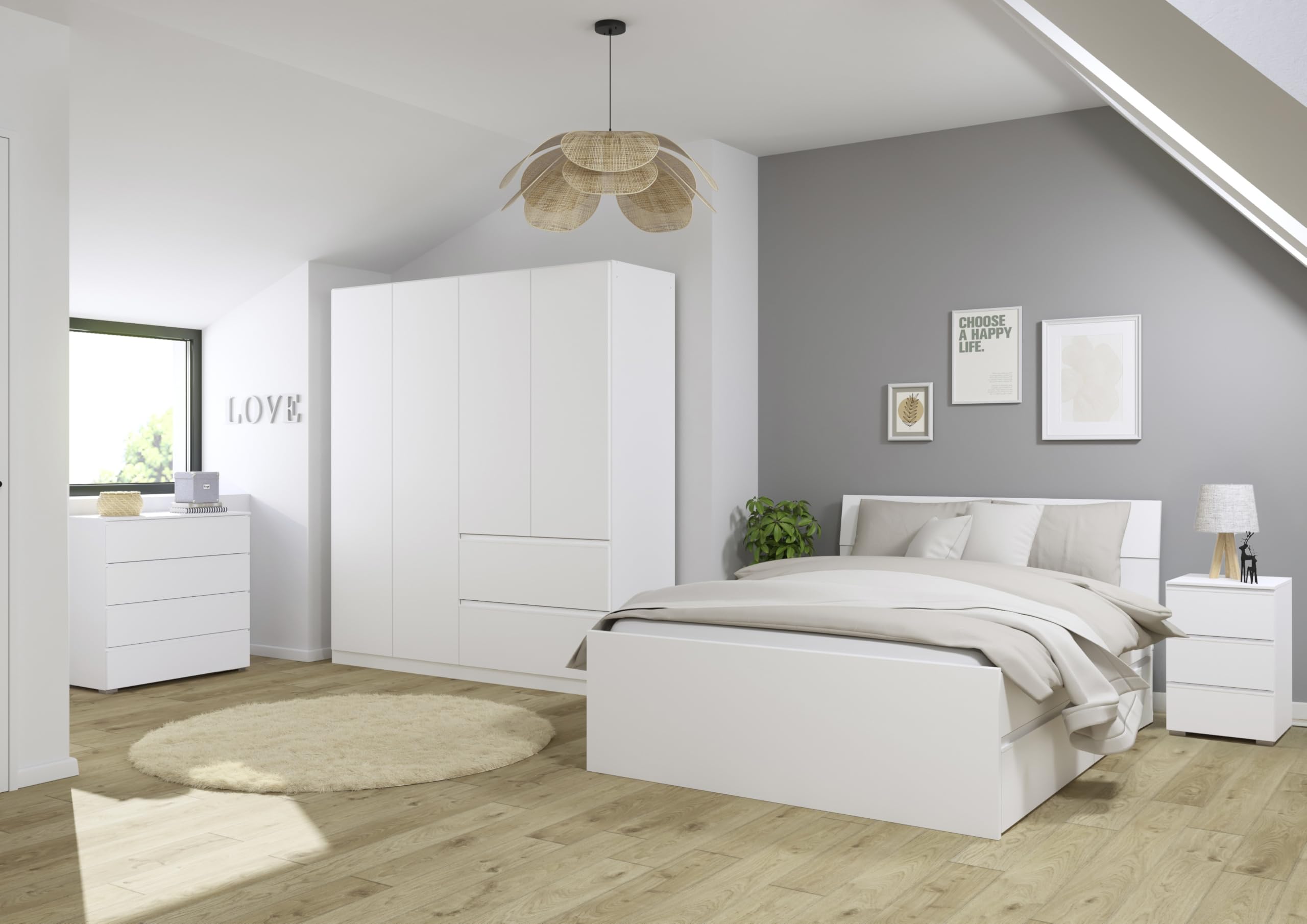 Rauch Möbel Joel, Bett, Farbe Weiß, Maße 145x90x209 cm | Doppelbett, Stauraumbett, mit 2 Stauraumschubladen, für Schlafzimmer, Jugendzimmer, Gästezimmer, Liegefläche 140x200 cm