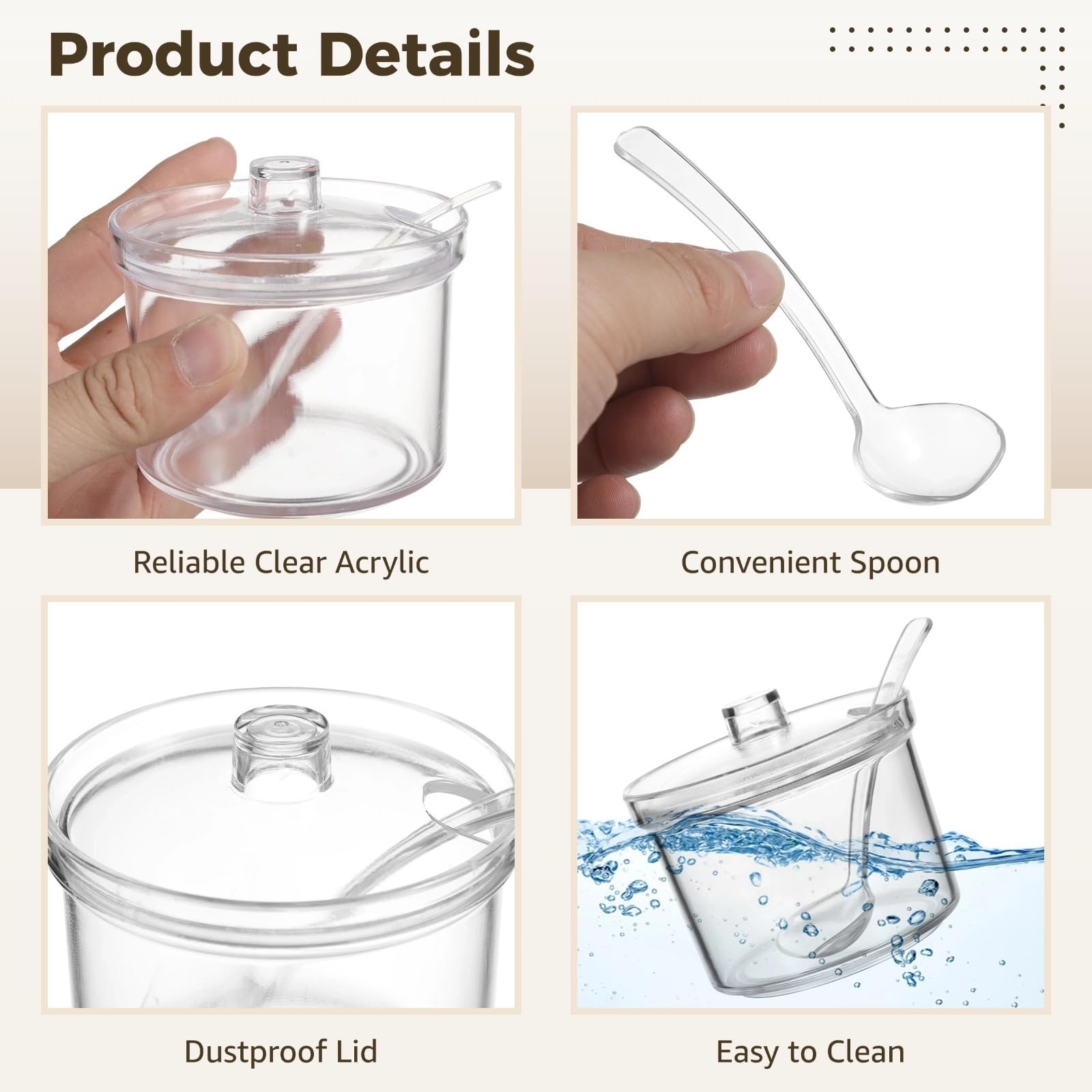 Transparente Zuckerdose für Kaffee, Tee, Gewürze, 200 ml, mit Deckel und Löffel, Acryl-Zuckerbehälter mit Stift und 24 Etiketten, 12 Stück