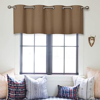 MRTREES Room Darkening Valance Curtain, Short Curtain Valance for Living Room, Triple Weave Grommet Bedroom Window Topper Tiers Treatment for Kitchen/Basement/Bathroom(1 Panel, 52x16 Inches, Brown)