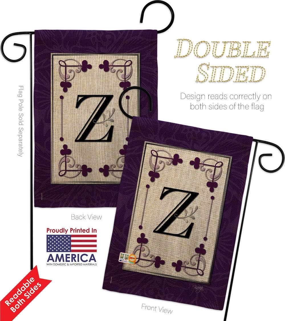 Classic Z Initial Burlap Garden Flag Set Wall Hanger Monogram Country Living Simply Beauty Floral Vintage Letter Everday Small Decorative Gift Yard House Banner Double-Sided Made In USA 13 X 18.5