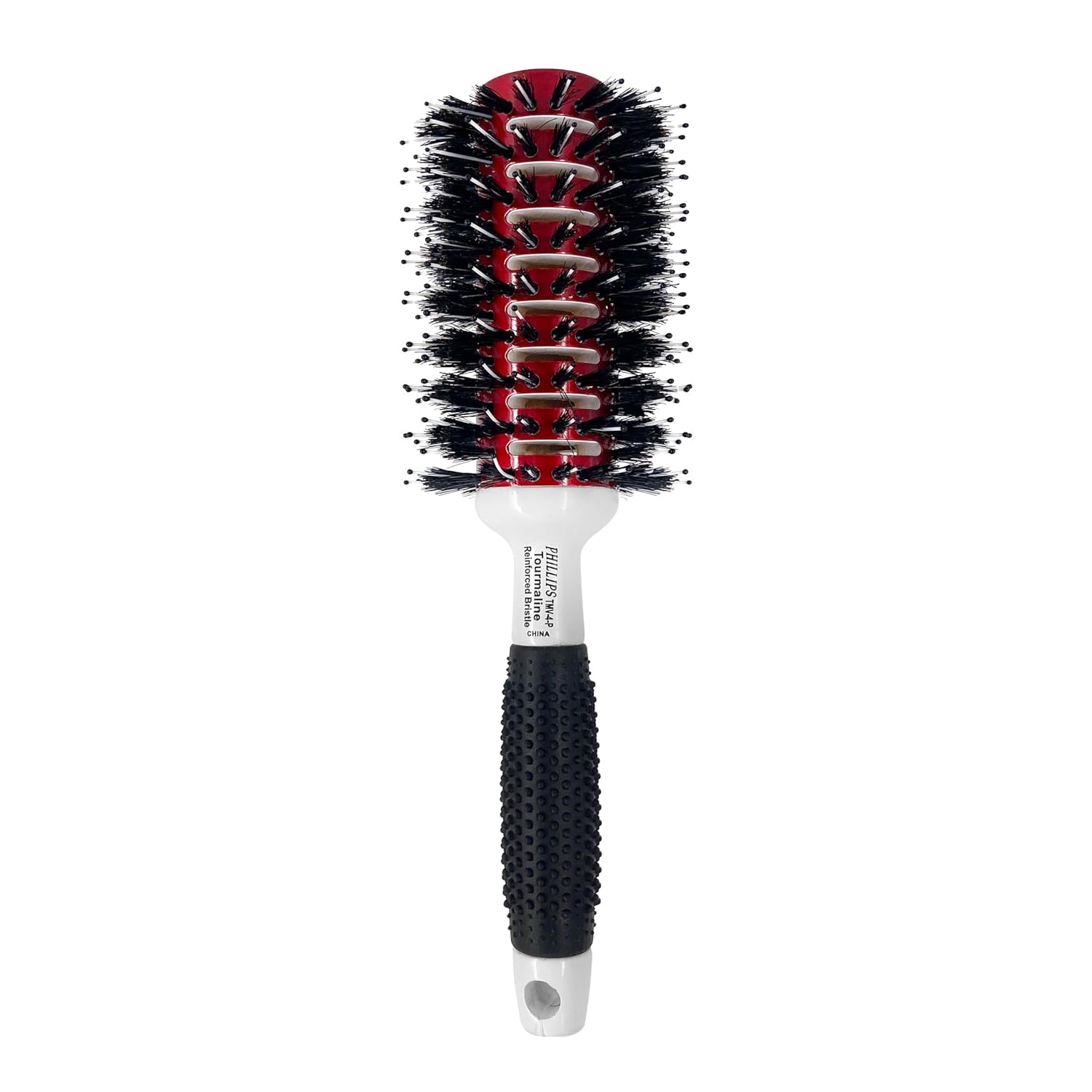 Phillips Brush Mini Tourmaline Monster Vent 4 Poly-Tipped Professional Hair Brush (3” Barrel Head) - Vented Blowout Hairbrush with Nylon Reinforced Boar Hair Bristles, Beech Wood Handle & Rubber Grip