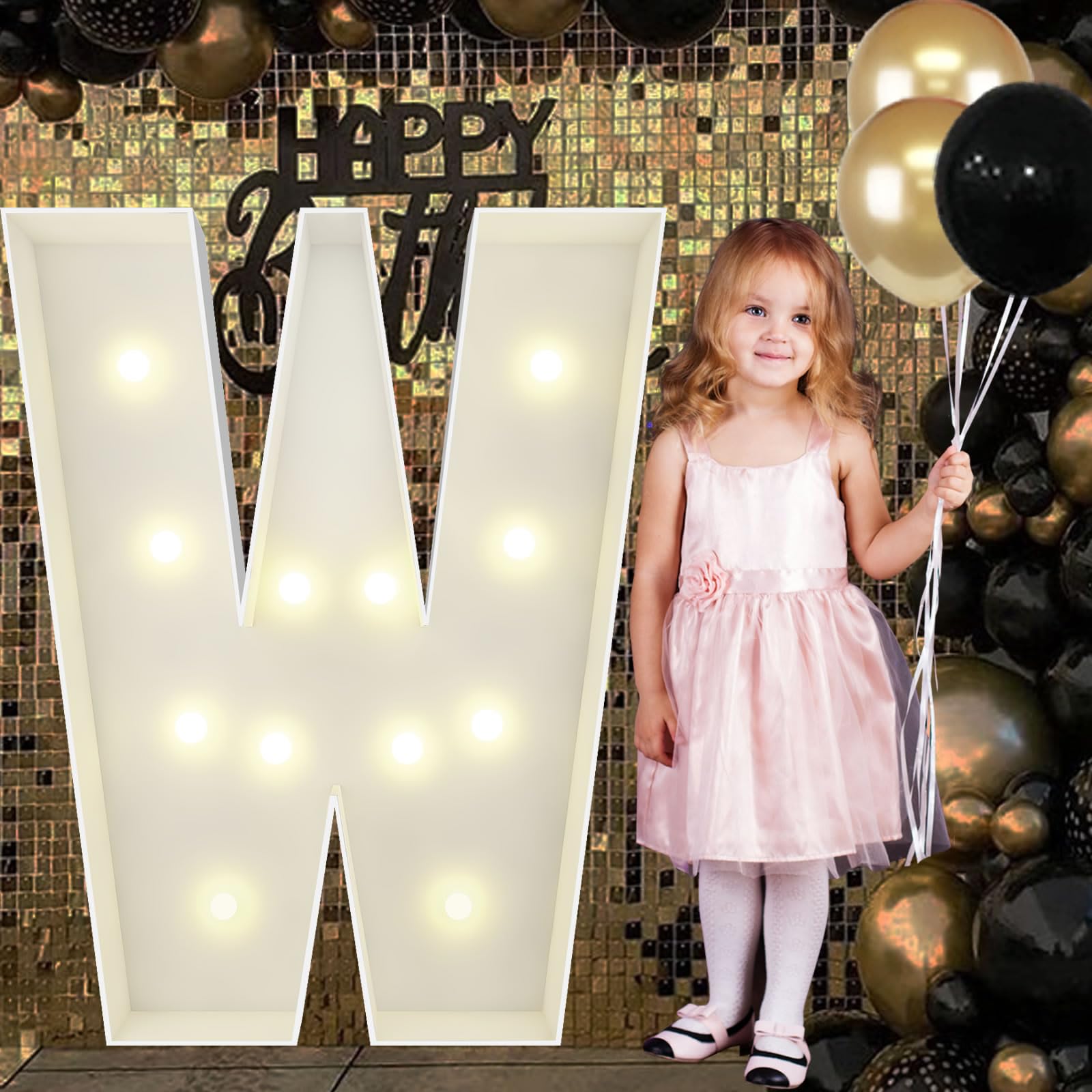 4FT Marquee Light Up Letters W, Big Marquee Letter for Baby Shower Birthday Engagement Wedding Marry Me Party Decor