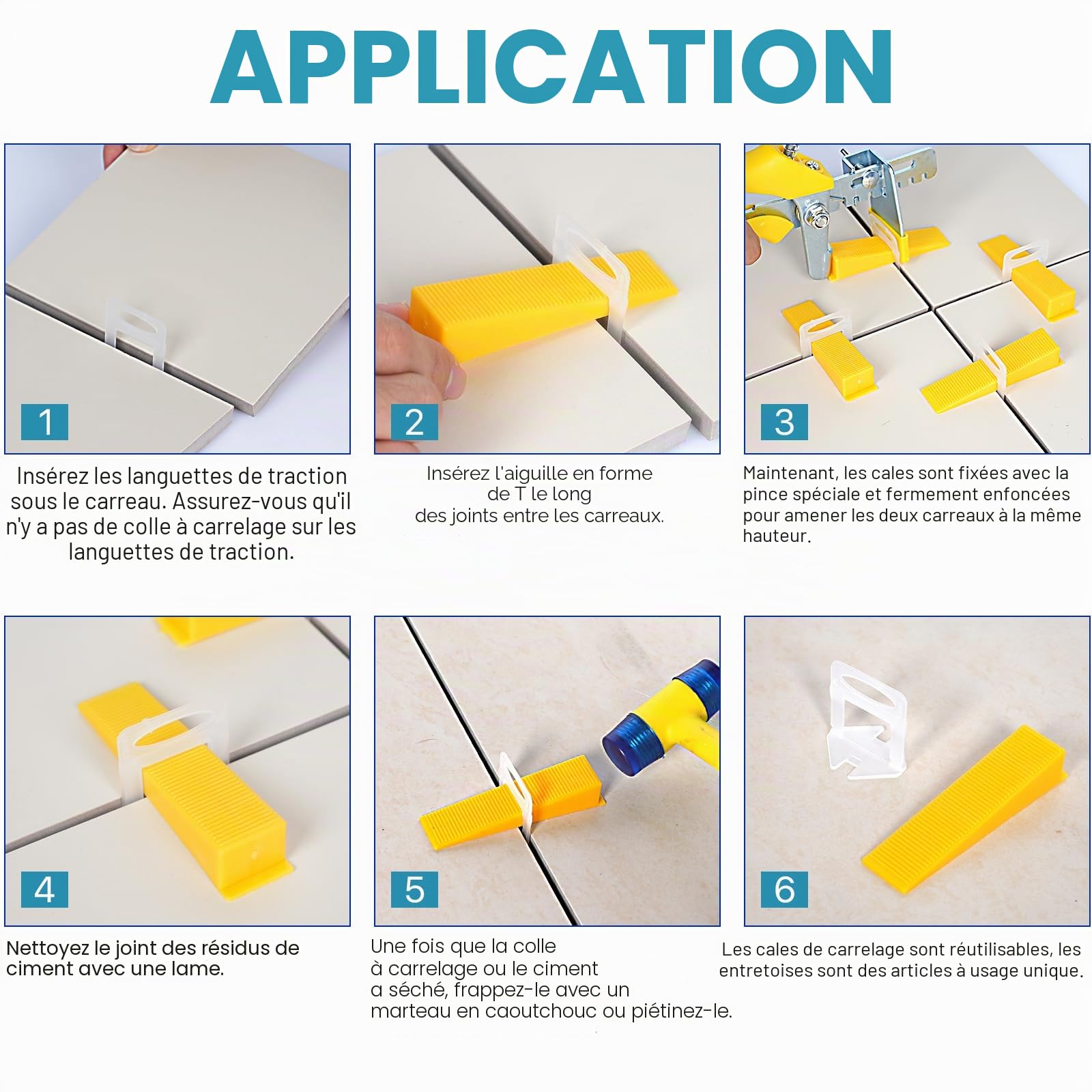 400 cales réutilisables pour système de nivellement de carrelage, compatibles avec entretoises de 3.0mm, 1.5mm, 2mm, 1mm, outil de nivellement pour une pose parfaite (400 pièces, jaune)