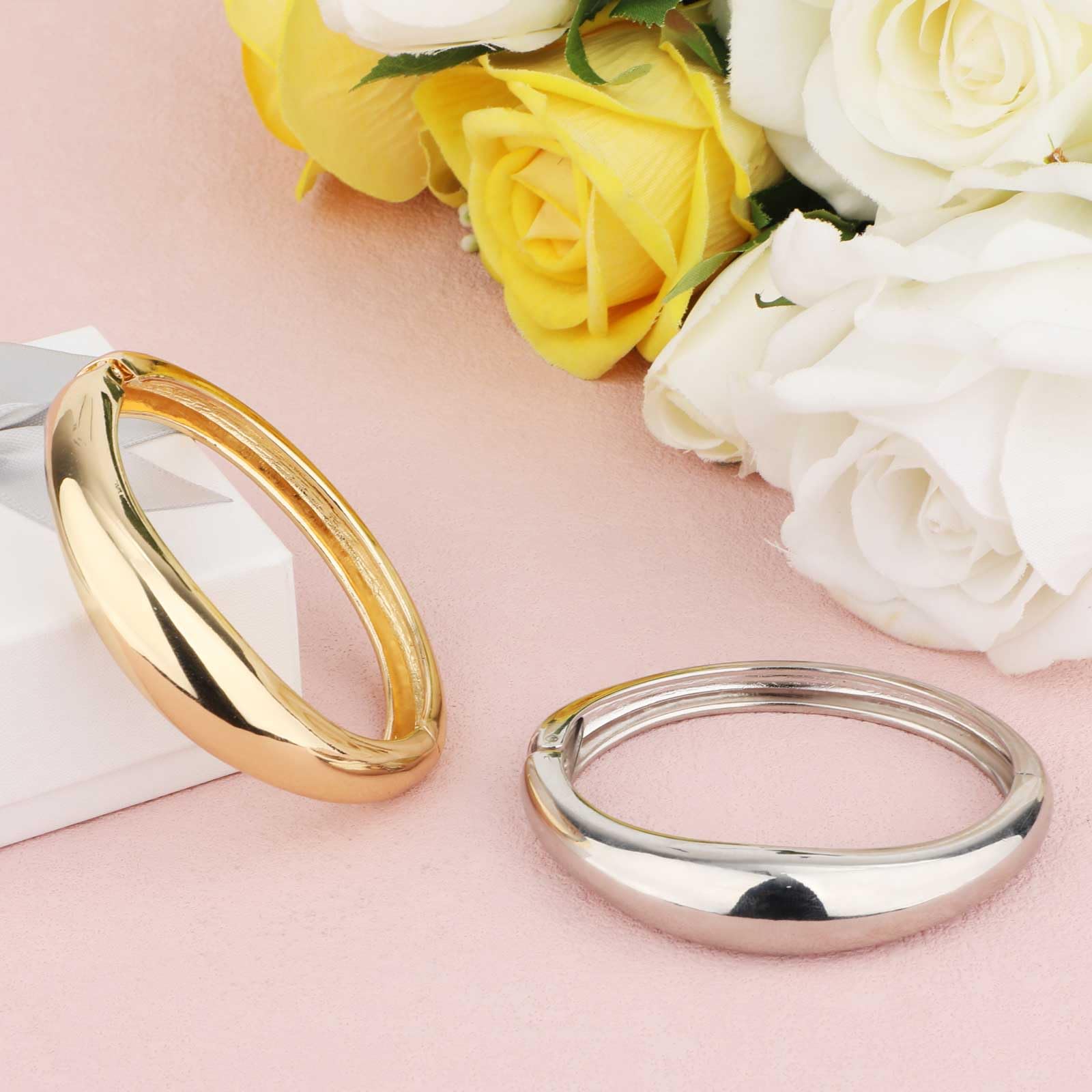 2 szt. Bransoletki Bangle, Minimalistyczne Bransoletki Zawiasowe Gruba Bransoletka Modne Zawiasowe Otwarte dla Kobiet Bizuteria (1 Zloty i 1 Srebrny)