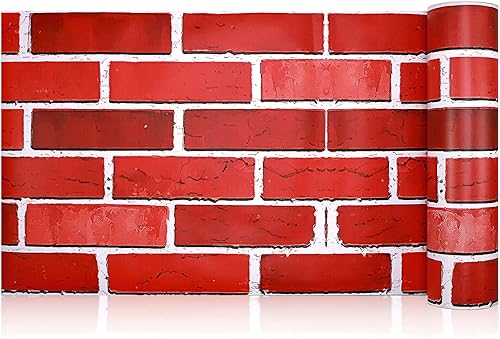 Papel tapiz de ladrillo rojo de Navidad de 157 x 984 pulgadas extraíble autoadhesivo de ladrillo sintético 3D impermeable rollo de papel de pared