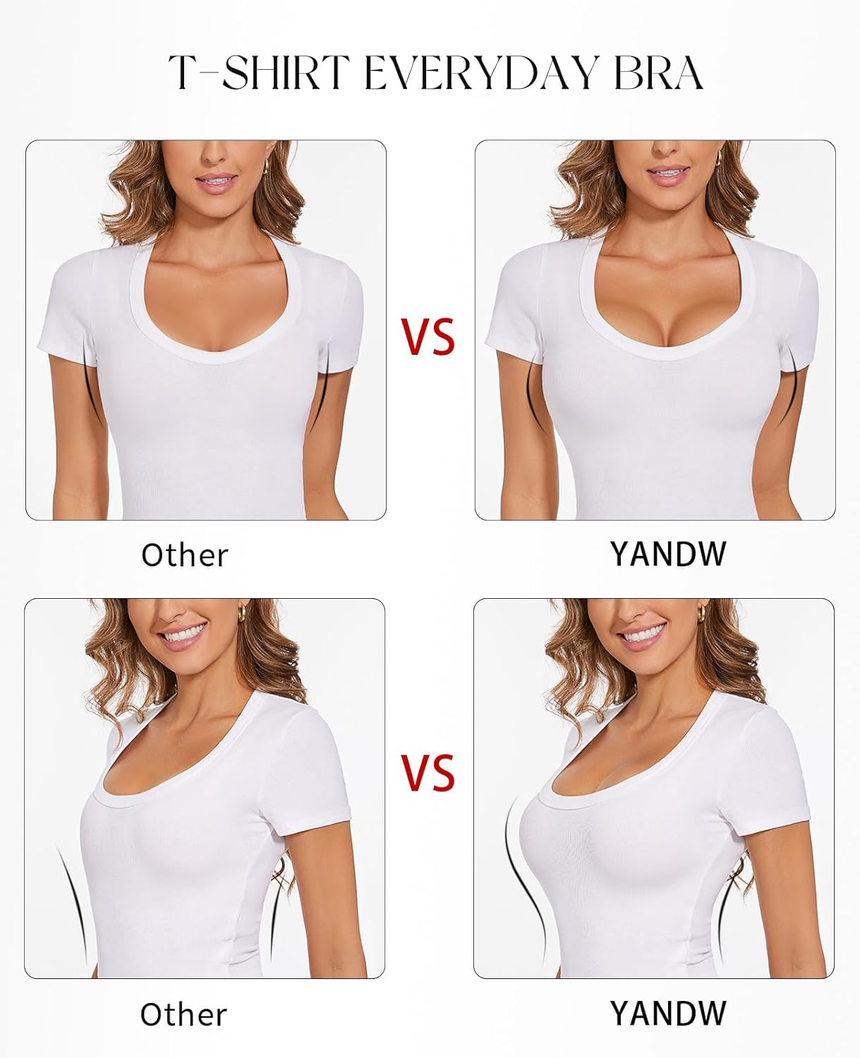 YANDW Racerback Push Up Padded Bras for Women Add 2 Cup Front Closure Back Smoothing T Back Plunge Underwire Bra - Image 2