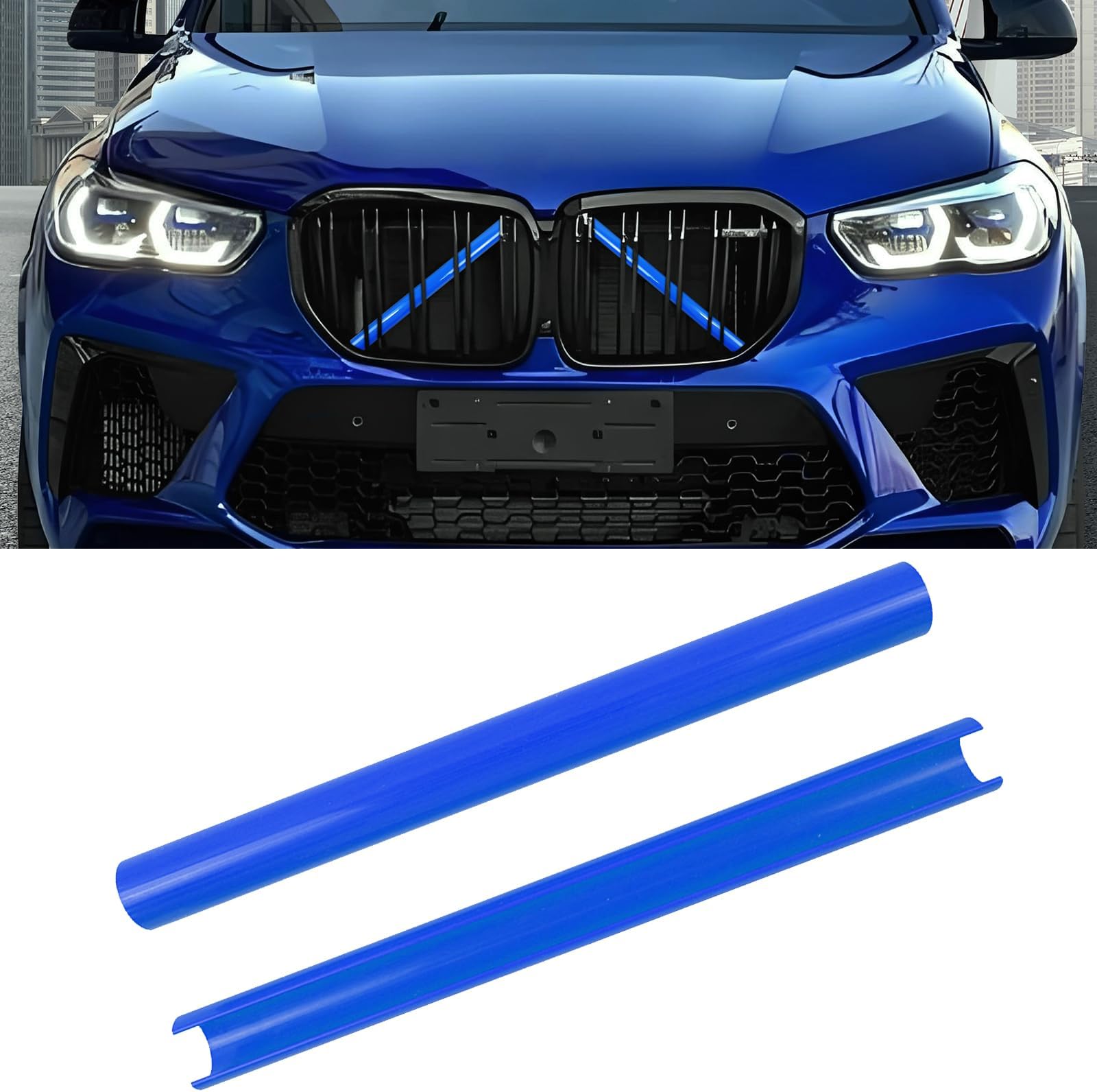 Compatible with BMW Grill Inserts Trims G01 G02 G05 G06 G07 F15 F16 F25 F26 E70 For X3 X4 X5 X6 X7 Series Compatible with BMW V Brace Wrap Covers Blue Grill Stripes Wrap Accessories