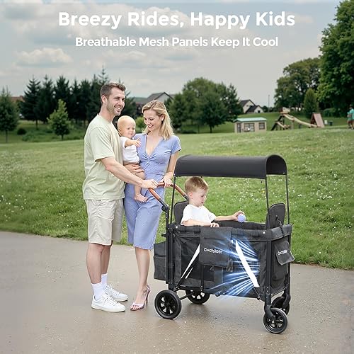 Miniatura 6 de Elite - Cochecito de 2 plazas para niños, cochecito plegable con asientos y toldo extraíbles, arnés de seguridad de 5 puntos, mango ajustable, gris