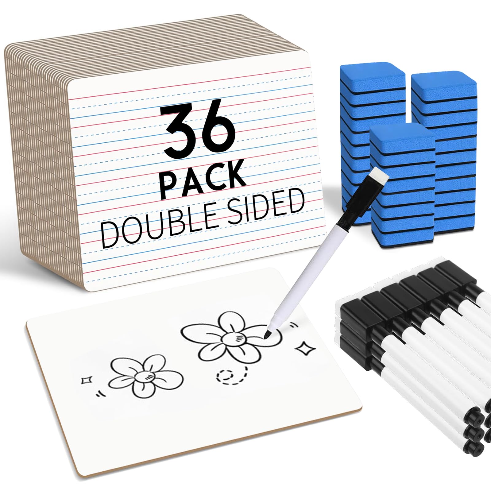 JarThenaAMCS Dry Erase Lapboards 36 Pack Double-Sided 9"x12" Small Lined Whiteboards with 36 Erasers and 36 Markers Mini Portable Drawing Learning