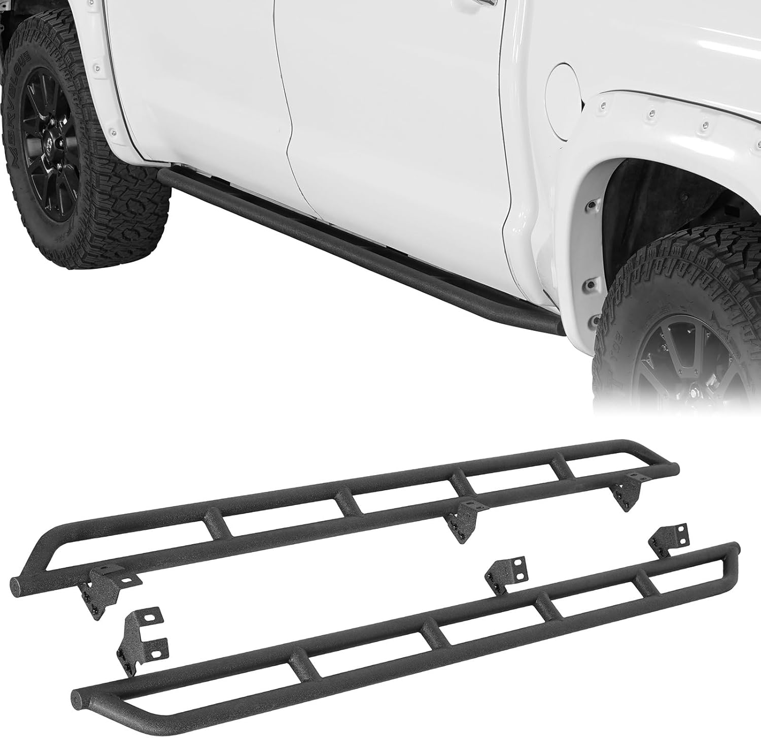 Hooke Road Tundra Rock Slider Rails Offroad Protection Running Boards for 2007-2021 Toyota Tundra CrewMax(4-Full Size Doors), Sliders Rocker Guard Nerf Bars, Heavy Duty Steel Tube