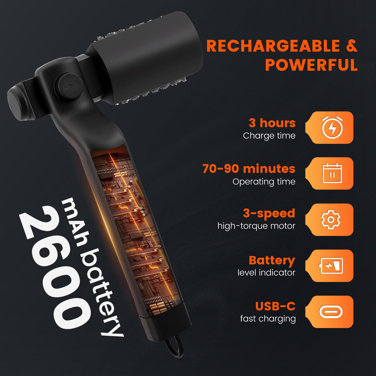 Spazzola elettrica per barbecue a batteria con 3 livelli di pulizia, indicatore batteria a 5 livelli, testa regolabile a 180°, testina in acciaio inox, impermeabile, durata, resistente alle