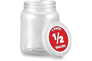 Stock Your Home Half Gallon Clear Plastic Jars with Lids (1 Pack)...