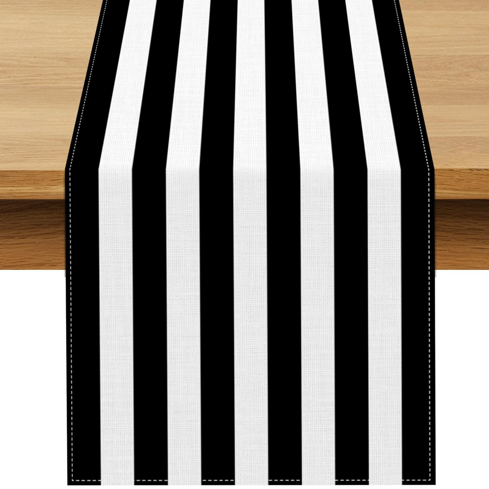 Photo 1 of Buxiuer Black and White Cabana Striped Table Runner Birthday Party Decoration Baby Shower Dining Room Home Kitchen Table Decor (Black, 13" x 72")