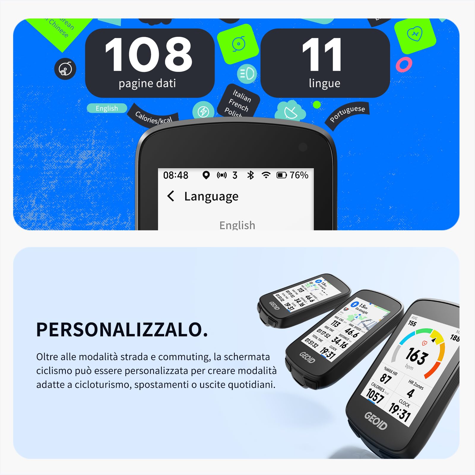 GEOID CC700 Pro GPS Ciclocomputer Touchscreen 2,8 Pollici Mappe Complete IPX7 Impermeabile