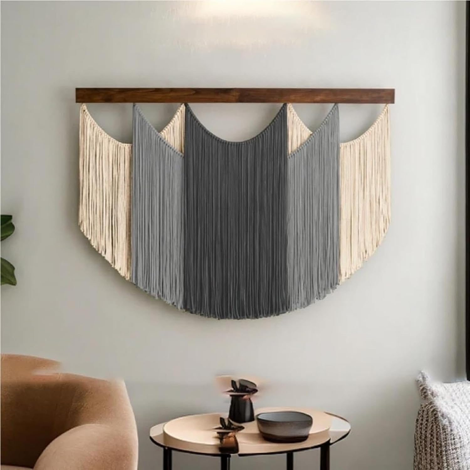 Bohemian Macrame Wall Hanging, Retro Decorative Tapestry, Cotton Rope Tassel Large Wall Decor for Living Room, Bedroom, Modern Farmhouse Boho Home Decor(47.2" W x 33.5" H, Gray)