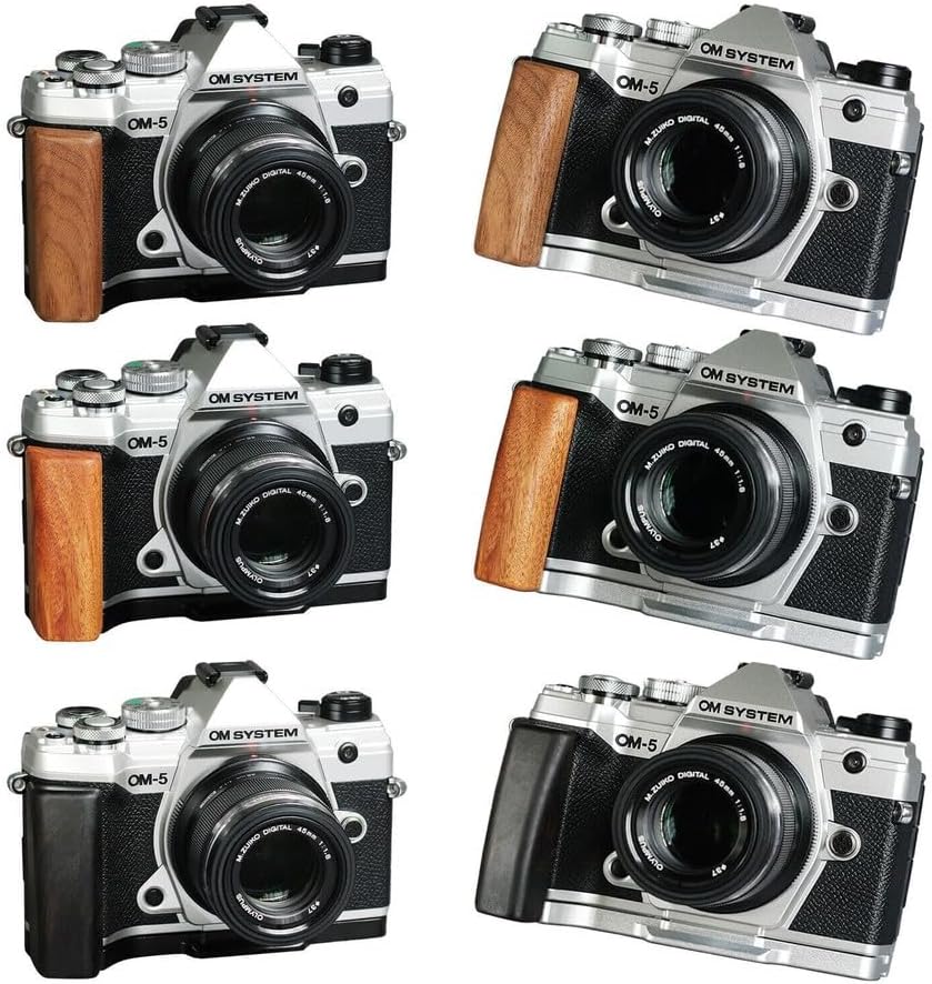 Wood L Hand Grip + Aluminum Alloy Baseplate Fit for Olympus OM-5 Mirrorless Camera