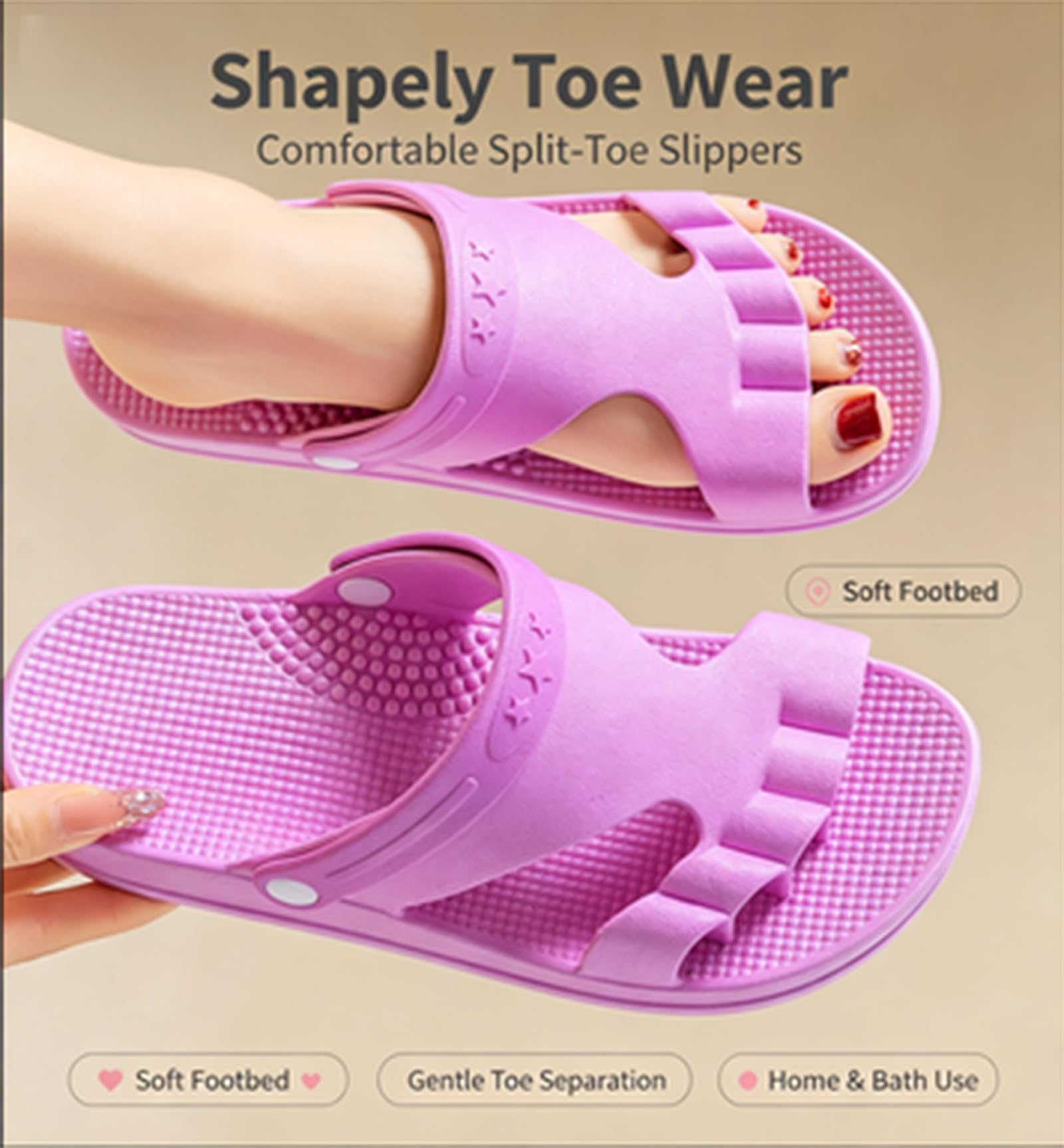 ,B,42~43EU,Zapatillas Separadoras De Dedos De PVC con Plantilla Masaje Y Suela Gruesa, Calzado Doméstico Cómodo para Adultos Mayores, Diseño Ergonómico para Baño Y Descanso Interior