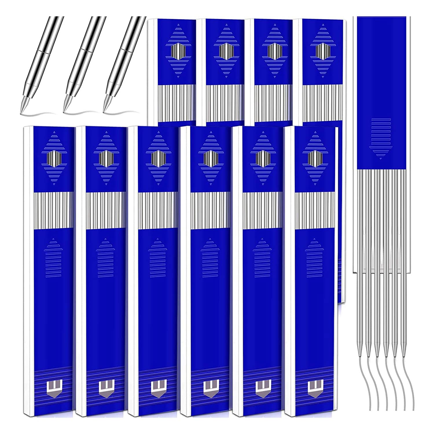 Jaywool 60 Pcs 2.8 mm Solid Silver Welder Pencil Refills for Carpenter Mark Pencils Deep Hole Mechanical Pencil