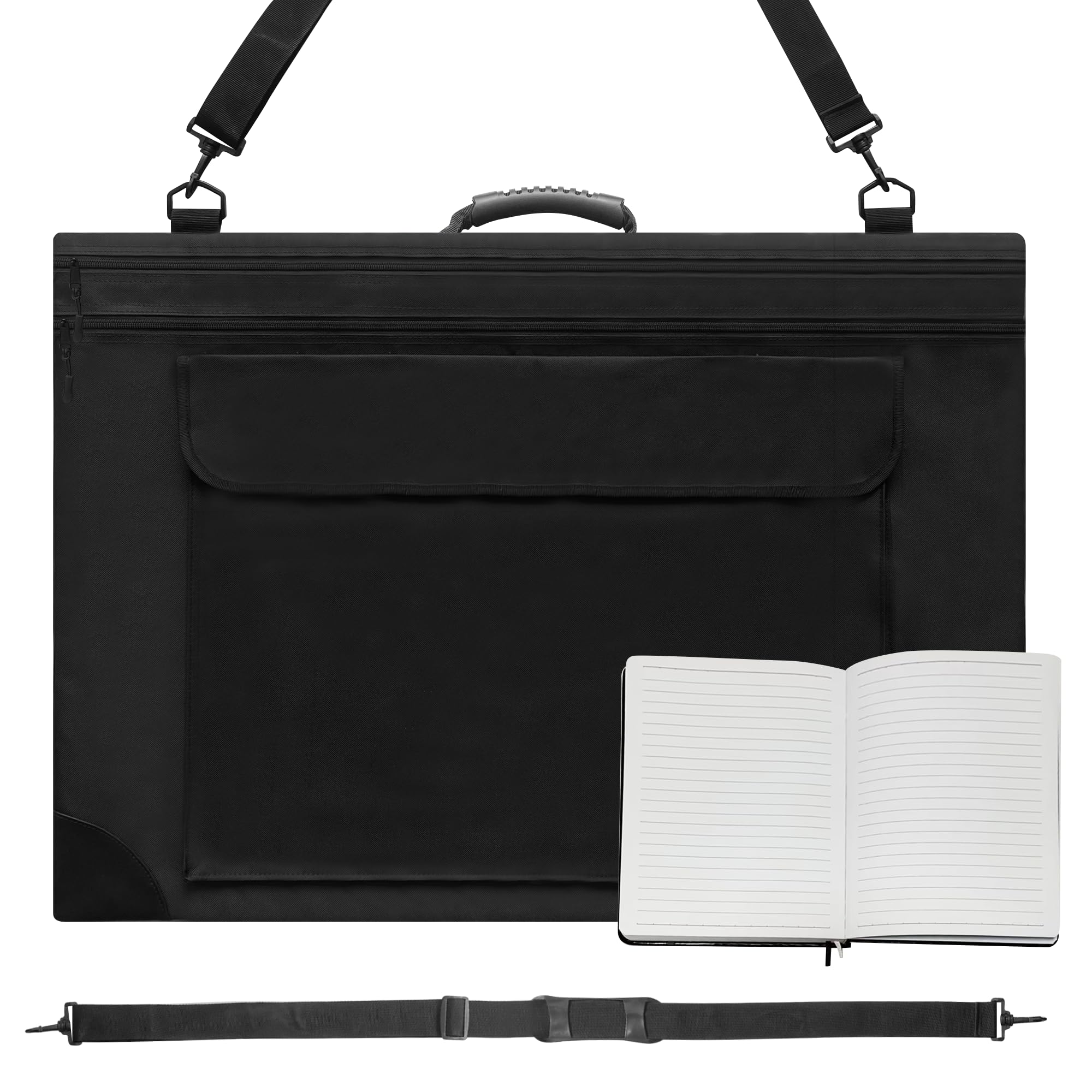 Art Portfolio Folder, 23” x 31”, Water Resistant, with Interior and Exterior Pockets, Black, Portfolio Bag Includes a Professional Journal, 10.5X7.5 inches, black, Art Portfolio