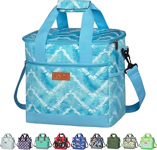 iknoe Large Cooler Bag Collapsible 24 Can Insulated Bags Leakproof Lunch Cooler Tote with Multi-Pockets for Adult Insulated Thermal Bag for Beach, Picnic, Office Work, Blue White
