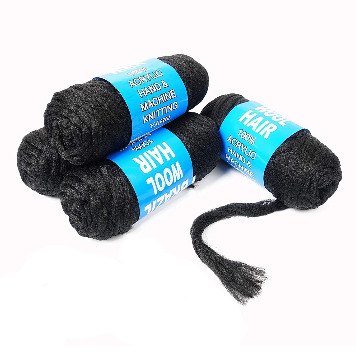 4Packs Brazilian Wool Hair for Braids 100% Brazilian Wool Hair Acrylic Yarn for African Braids/Spring Twist/Faux Locs/Box Braids/Wraps with Crochet Hook (4