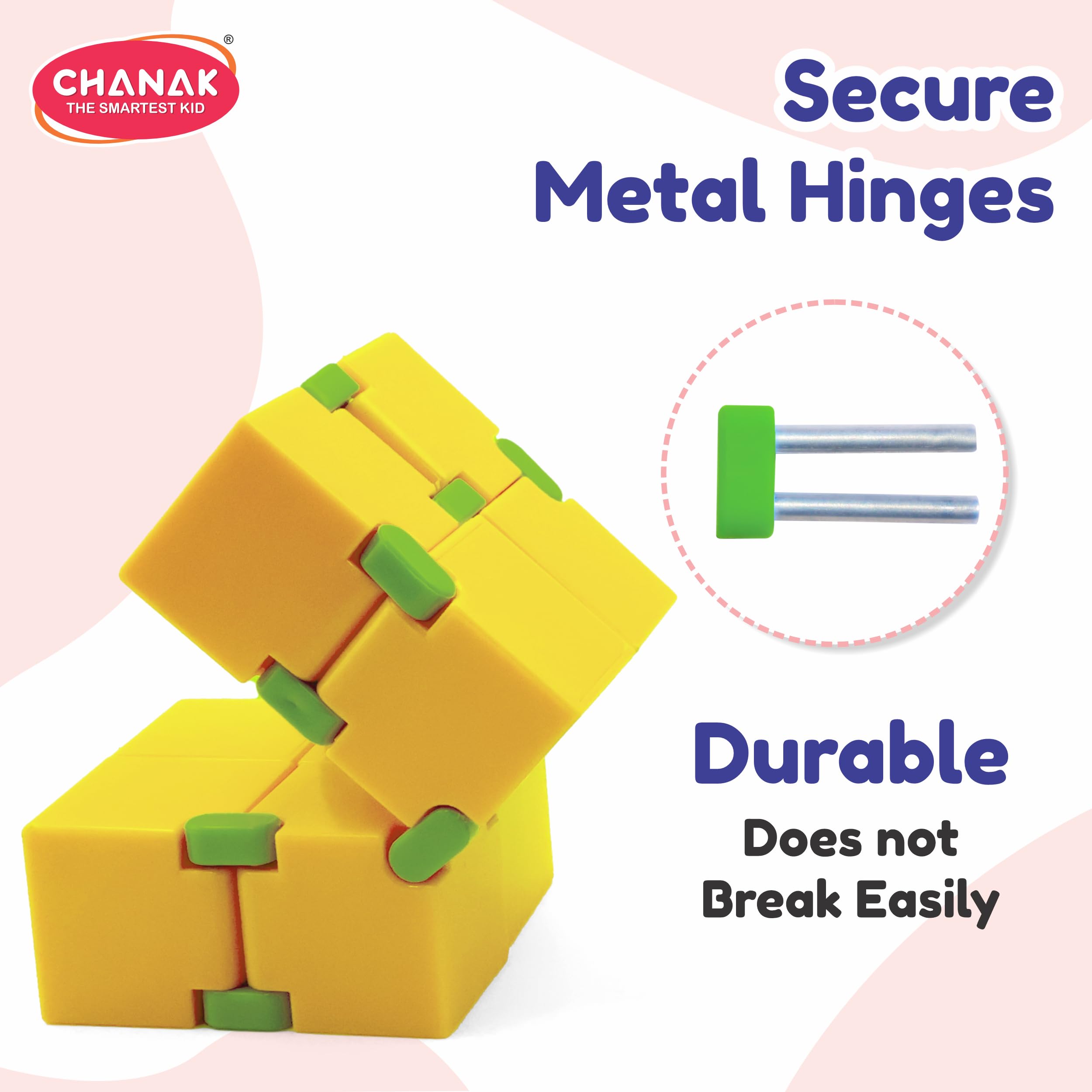 Chanak Infinity Cube Fidget Toy Stress Relieving Fidgeting Game for Kids & Adults, Durable ABS Plastic Safe Material Sensory Toys, Unique Gadget for Anxiety Relief Easy to Carry, Above 3+ Age (Yellow) 4