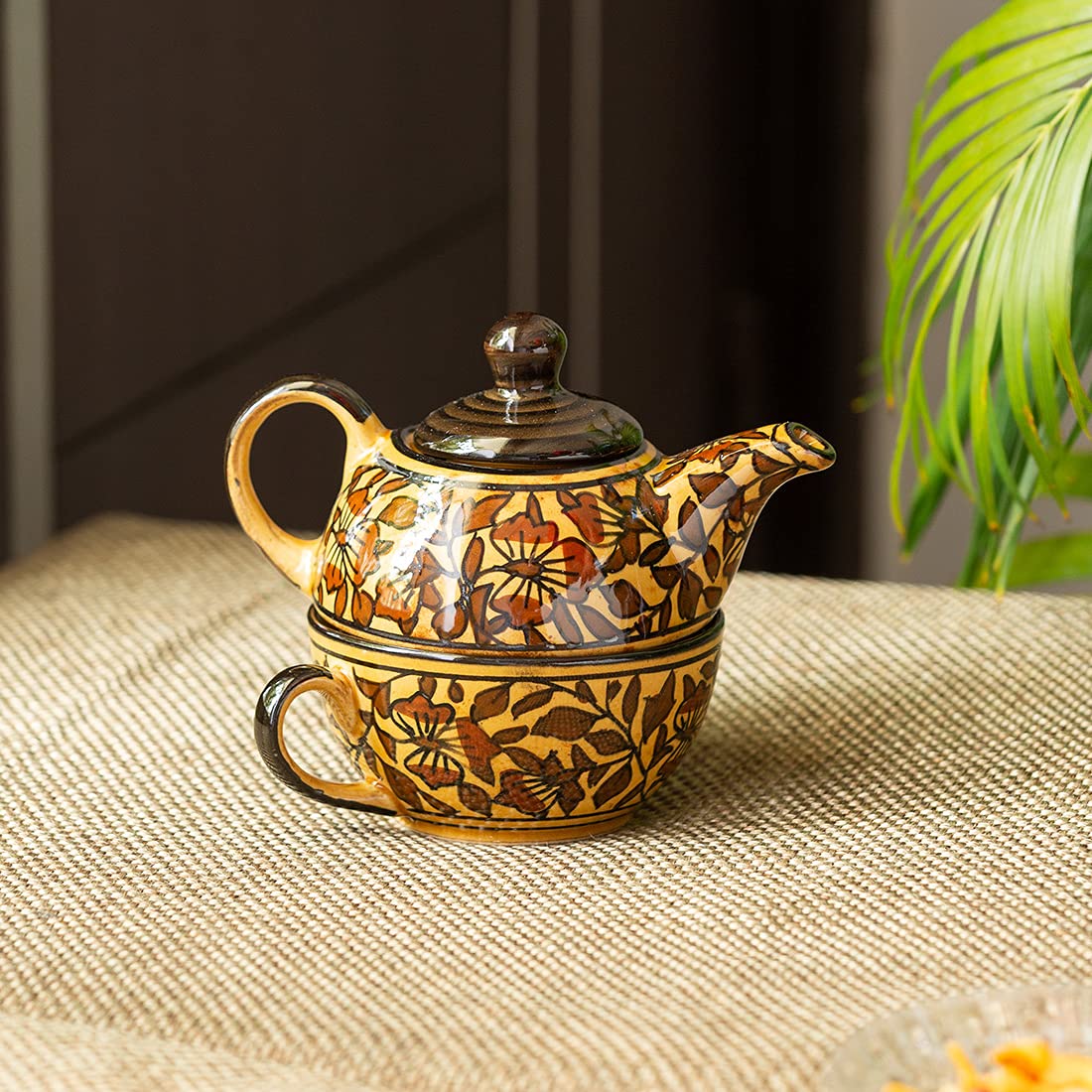 Buy ExclusiveLaneMughal Floral' Handpainted Ceramic Tea Set With Kettle