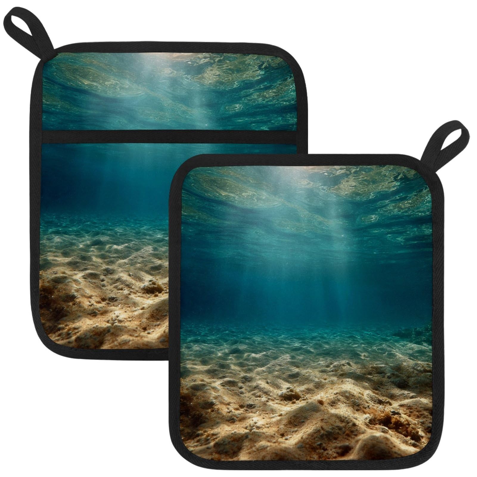 VAPOKF Undersea Pot Holders with Pocket for Kitchen Heat Resistant Potholders Large Polyester-Cotton Square Oven Mitts Set