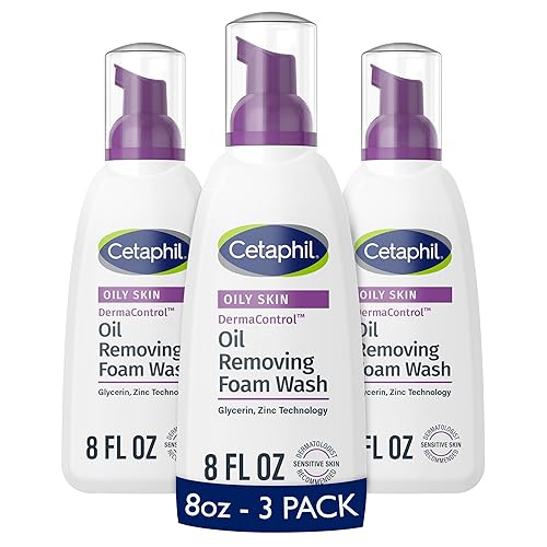 Cetaphil Pro Oil Removing Foam Wash, limpiador facial espumoso, fórmula sin fragancia adecuada para pieles sensibles, 8 onzas líquidas (paquete de 3)