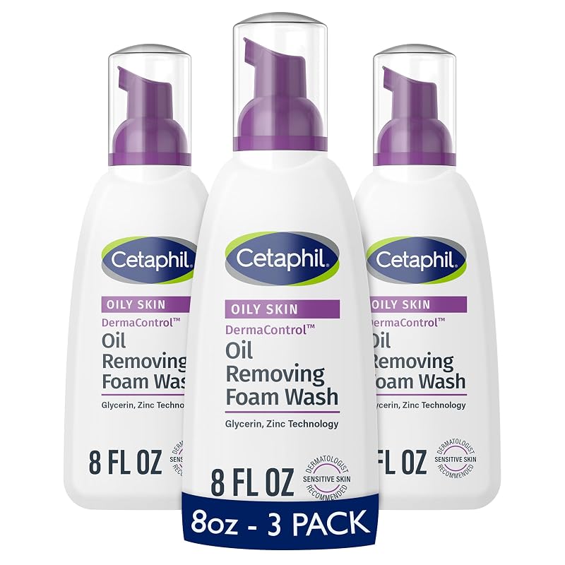 Cetaphil Pro Dermacontrol espuma de limpeza facial para remoção de oleosidade, pele sensível, 237 mL, pacote com 3