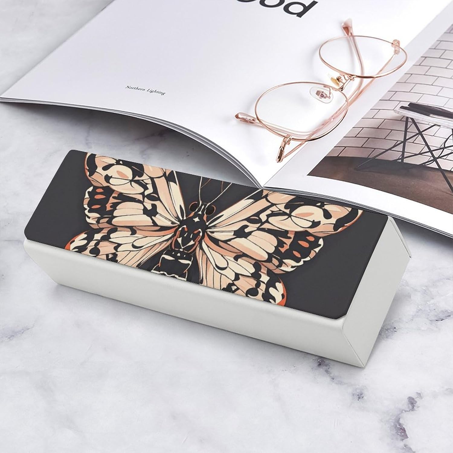 Moth Gothic Eyeglass Case for Men Women Case Leather Light Nearsighted Spectacle Case Box Portable Sunglass Case Hard Shell Protective Case