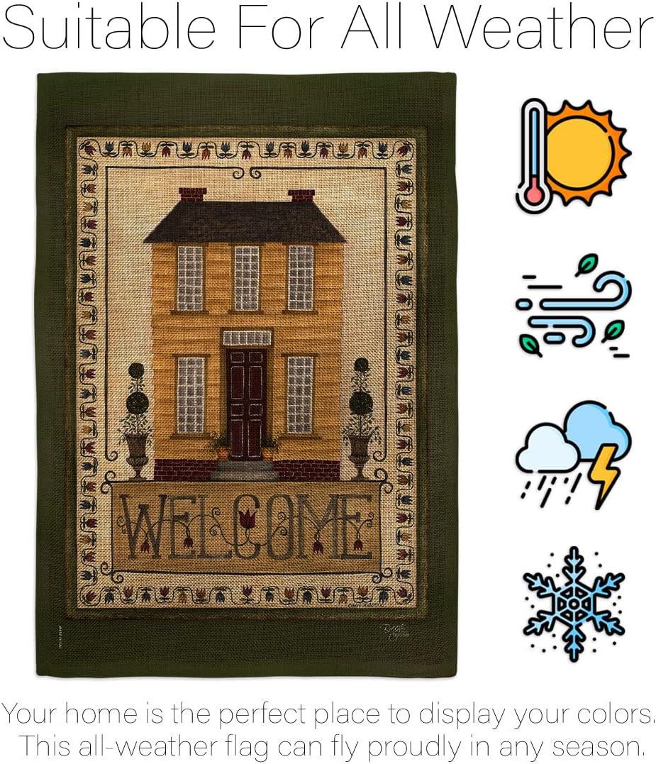 Breeze Decor Welcome Yellow House Flag Country Living Primitive Farm Western Barn American Rustic Cowboy Rural Ranch Decoration Banner Small Garden Yard Gift Double-Sided, Made in USA