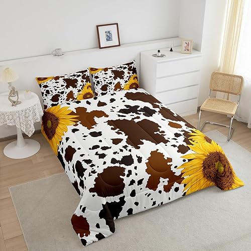 Miniatura 3 de Juego de edredón con estampado de vaca marrón para niñas, edredón de plumón de piel de vaca de las tierras altas de las tierras altas, ropa de cama