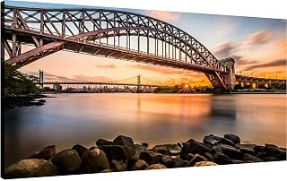 XidexFara Canvas Wall Art for Living Room Bedroom Hell Gate and bridge at sunset Big Large Wall Art Decor Framed Painting Wall Pictures Prints Artwork Office, Mulit7