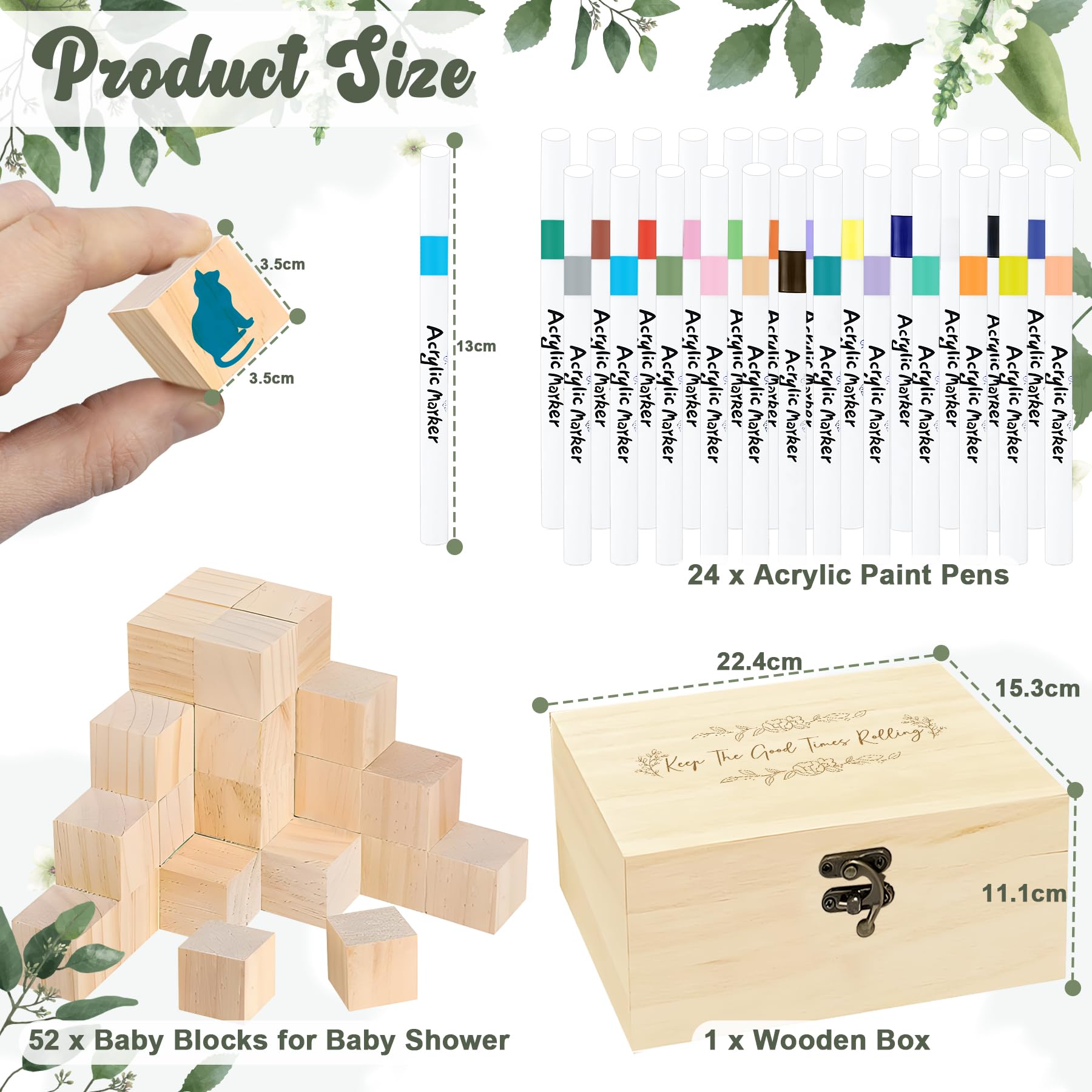 78-Piece Baby Shower Games Kit - Decorate Block Game With Wooden Sign & Paint Pens