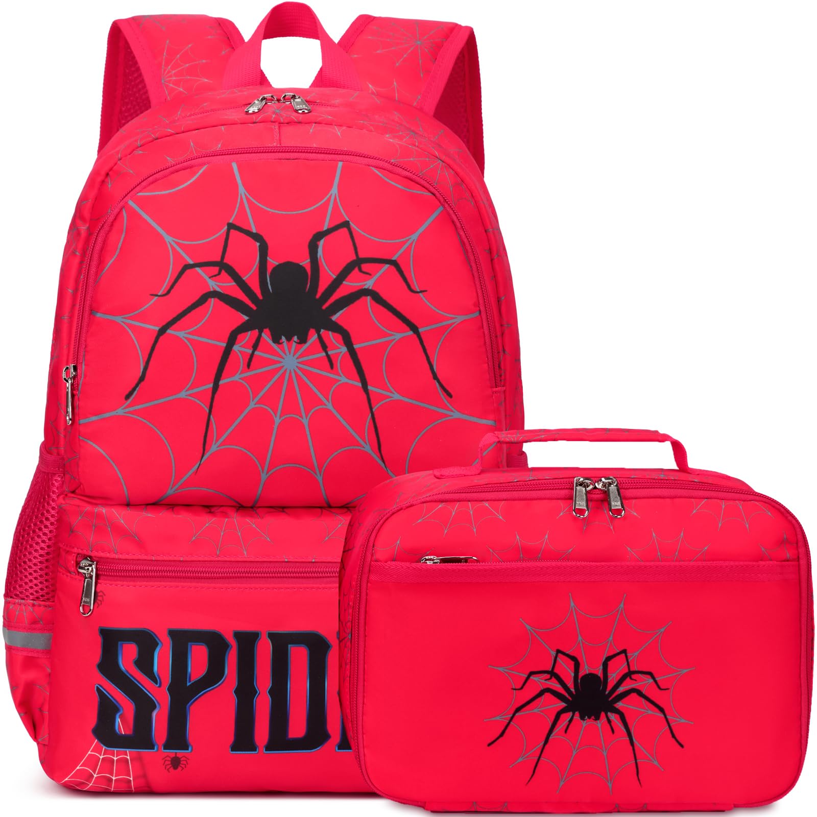DSIUE Kids School Backpack Boys Spider Bookbag with Lunch Box Set, Kids Backpack for Kindergarten Elementary Middle School, Red